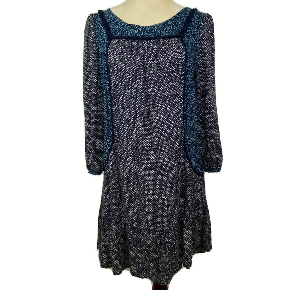 Holding Horses Anthropologie Shift Dress Womens 4 Navy‎ Mixed Print Ruffle Boho